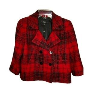 Talbots size 8 wool red plaid button orig $199 peacoat jacket NWTs